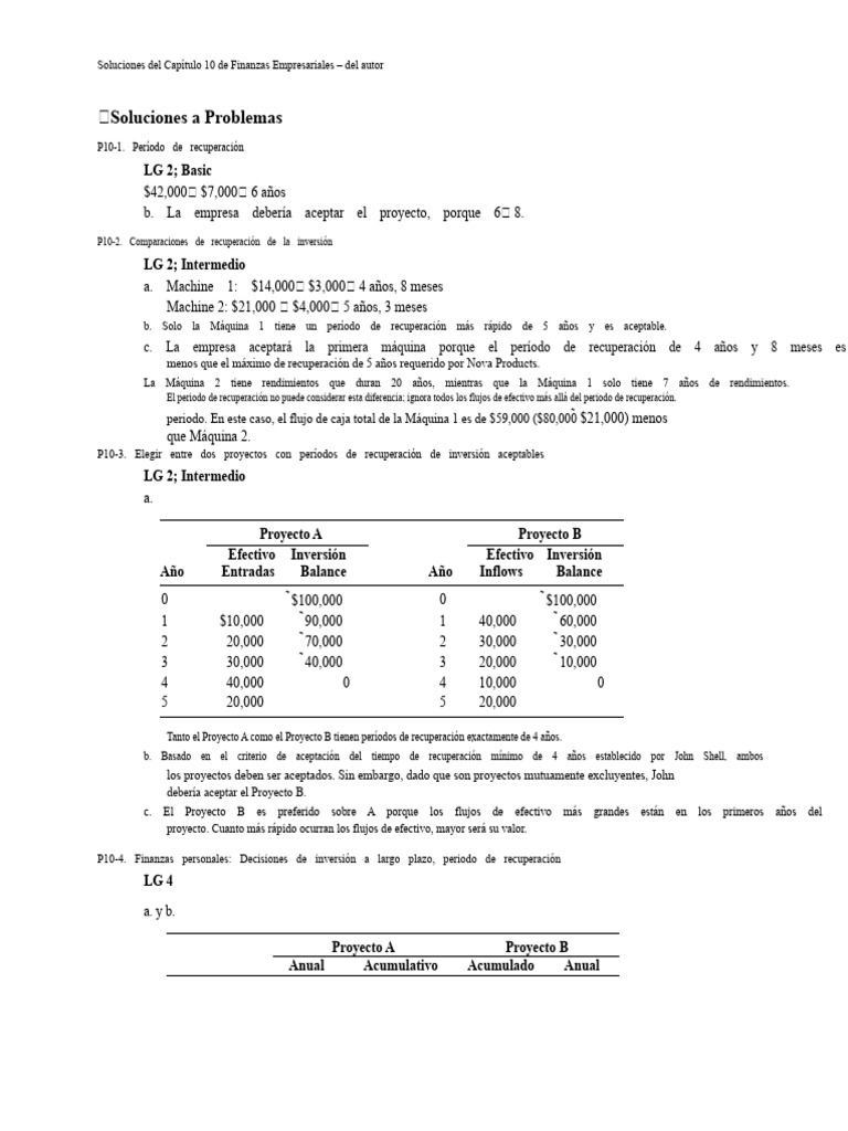 Soluciones Capítulo 10 Finanzas Empresariales | PDF | Tasa interna de ...