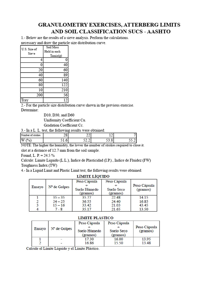 Soil Classification Exercises | PDF | Particle Size Distribution | Soil