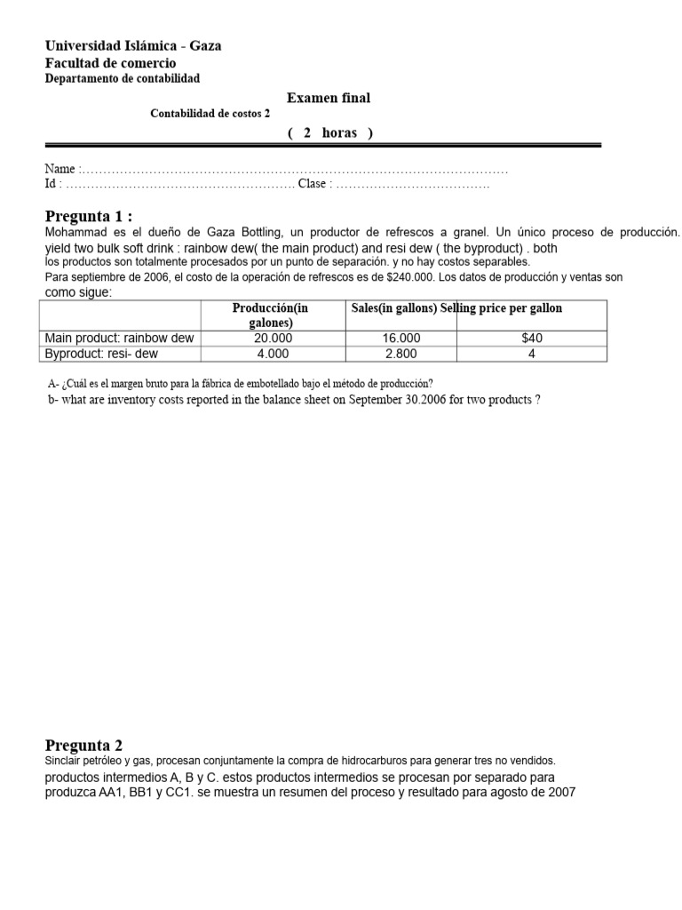 Examen Final de Contabilidad de Costos 2 | PDF | Margen bruto ...