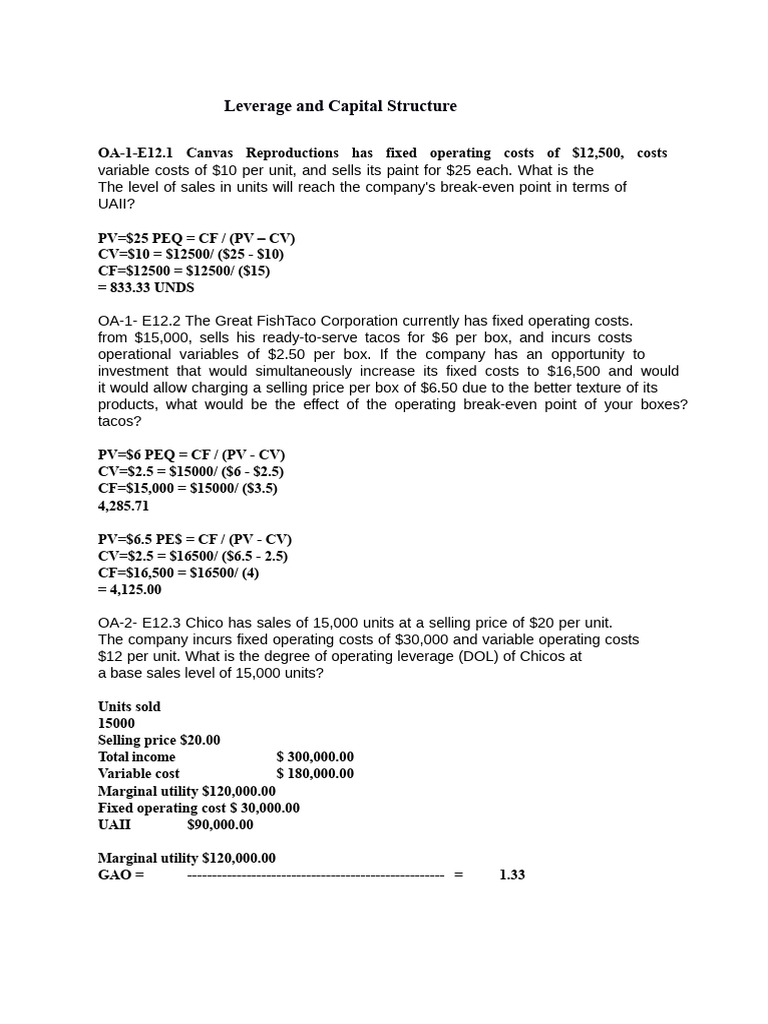Break-Even Analysis and Financial Leverage | PDF | Capital Structure | Debt