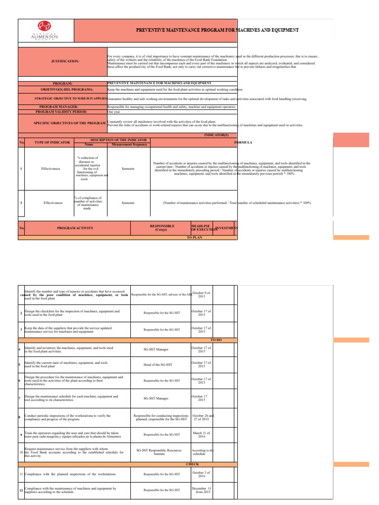 Preventive Maintenance for Equipment | PDF | Safety | Reliability ...