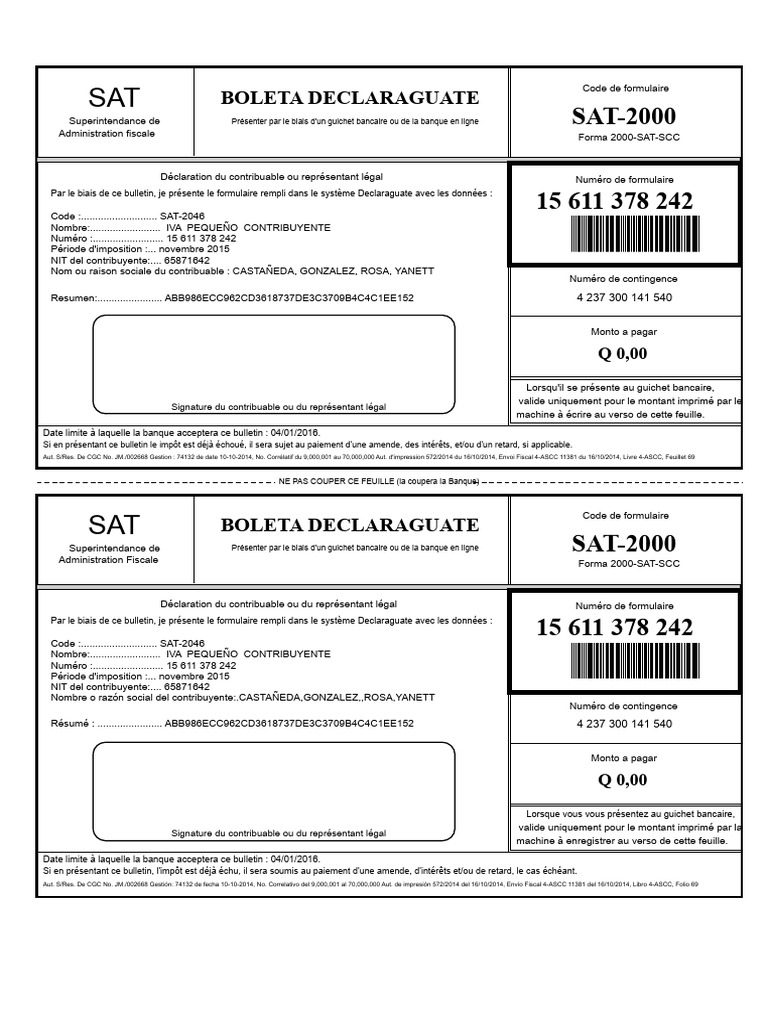 Formulaire SAT-2000 : Déclaration IVA 2015 | PDF | Impôts | Banques