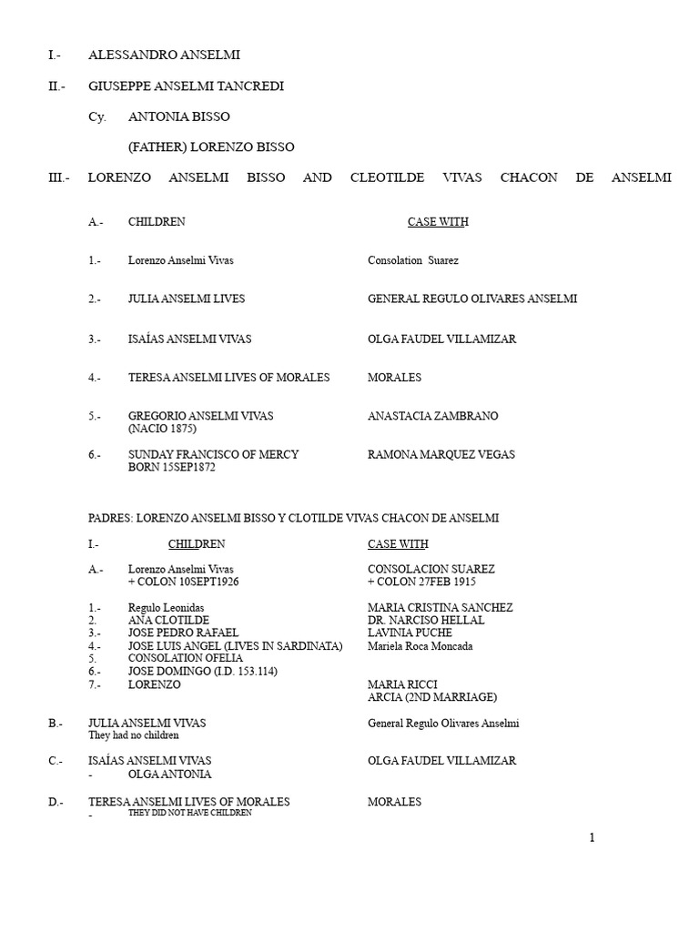 Anselmi Family Genealogy Overview | PDF
