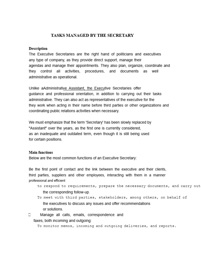 TASKS MANAGED BY THE SECRETARY | PDF | Secretary | Databases