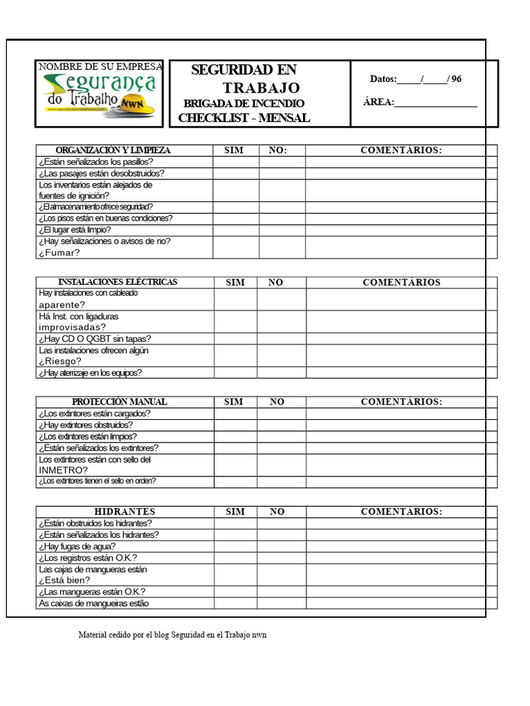 Checklist Mensual de Seguridad Contra Incendios | PDF | Incendios