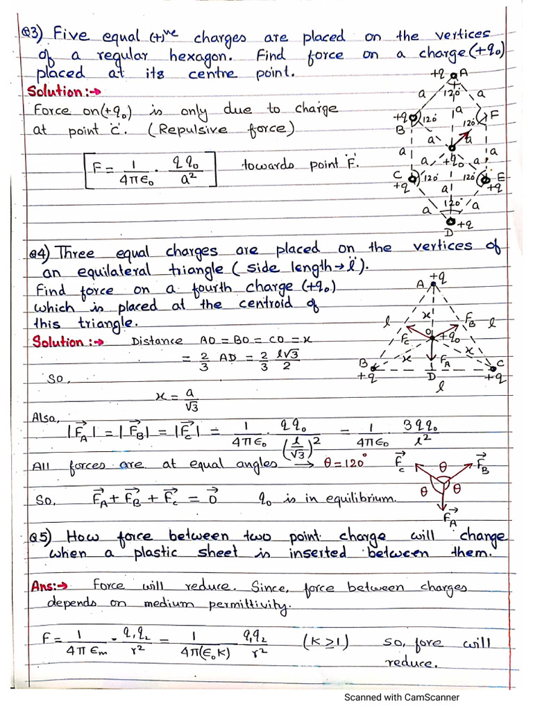 Electrostatics Notes Questions Force and Graph | PDF