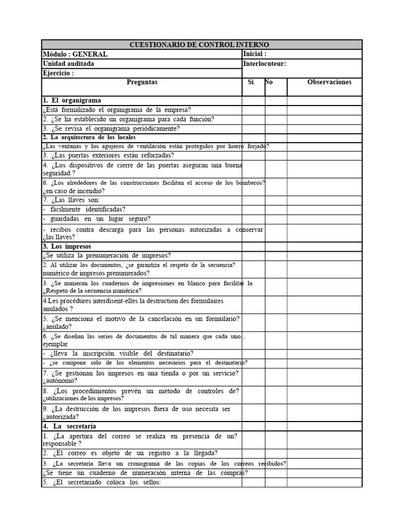 Cuestionario de Control Interno Empresarial | PDF | Presupuesto ...
