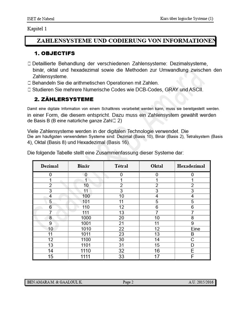 Kapitel 1 1 Zahlensystem Und Codierung Von Informationen | PDF