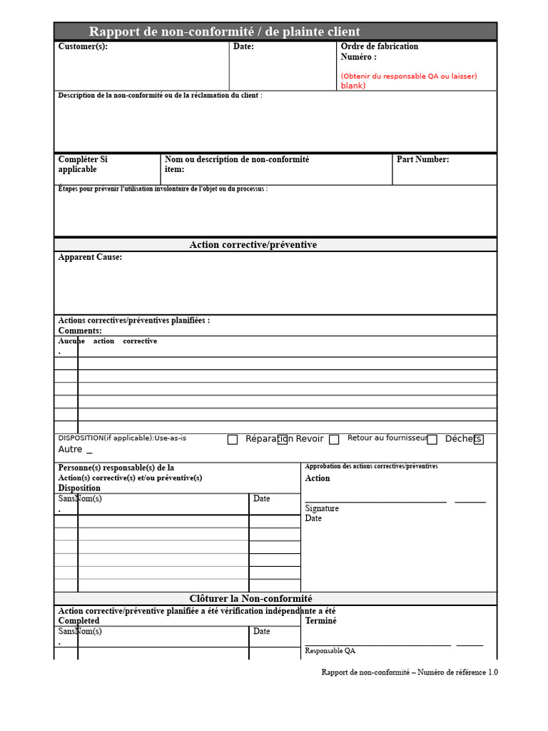 Rapport de Non-Conformité | PDF
