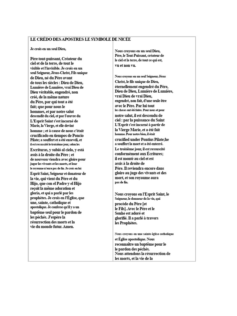 Credo des Apôtres et Symbole de Nicée | PDF | Dieu | Dieu le Père