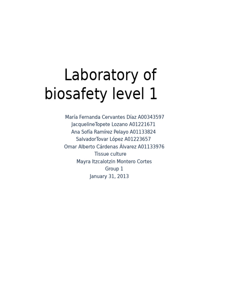 Biosafety Level 1 Laboratory | PDF | Infection | Personal Protective ...