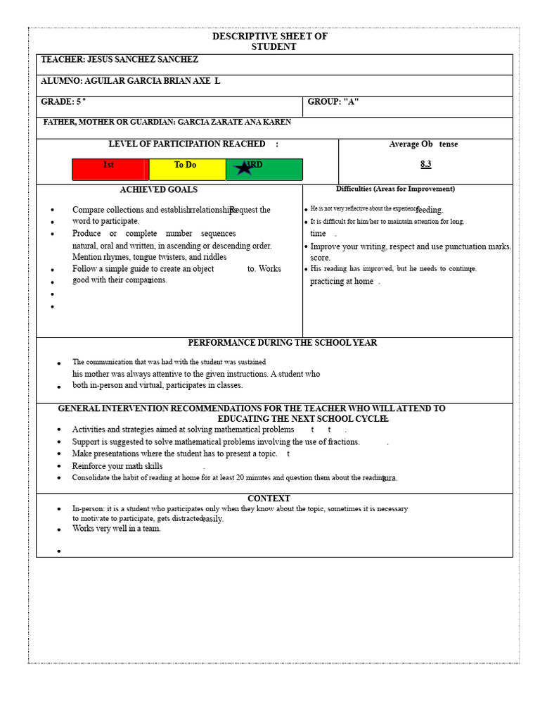 Student Performance Evaluation Grades 5 | PDF | Multiplication ...
