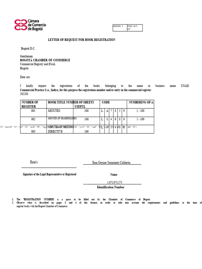 Book Registration Request Template | PDF
