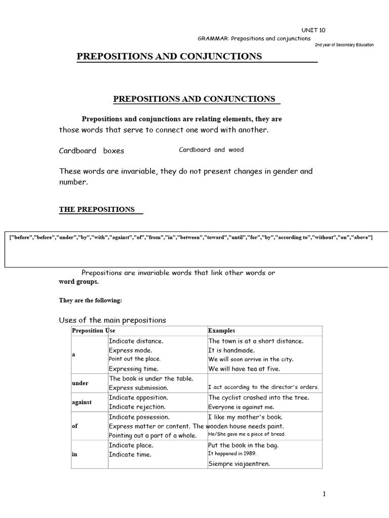 Prepositions and Conjunctions Guide | PDF | Phrase | Syntactic ...