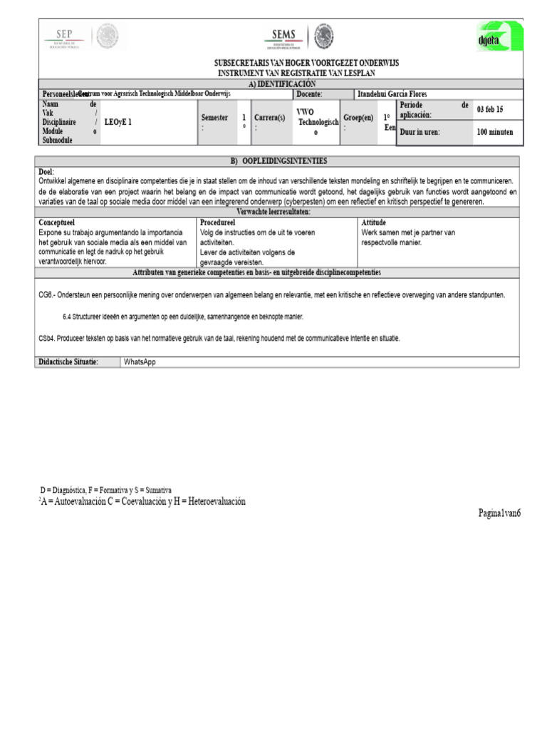 VOORBEELD Lesplan Formaat | PDF
