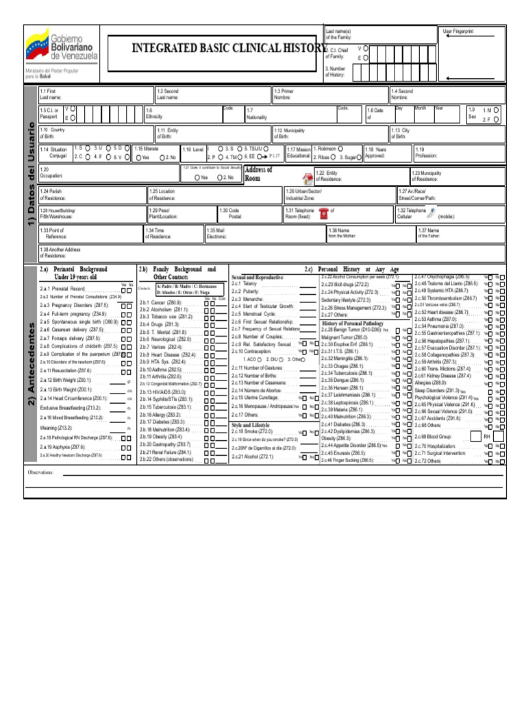 Comprehensive Clinical History Form | PDF | Prenatal Development ...