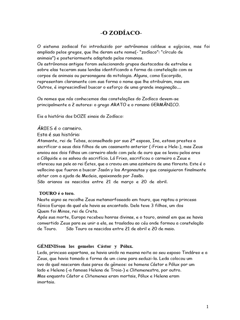 História dos Signos do Zodíaco | PDF | Zodíaco | Zeus