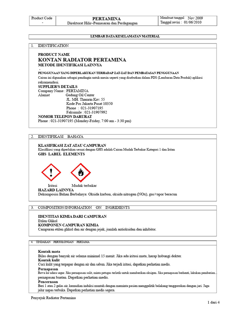 Lembar Data Keselamatan KONTAN Radiator | PDF
