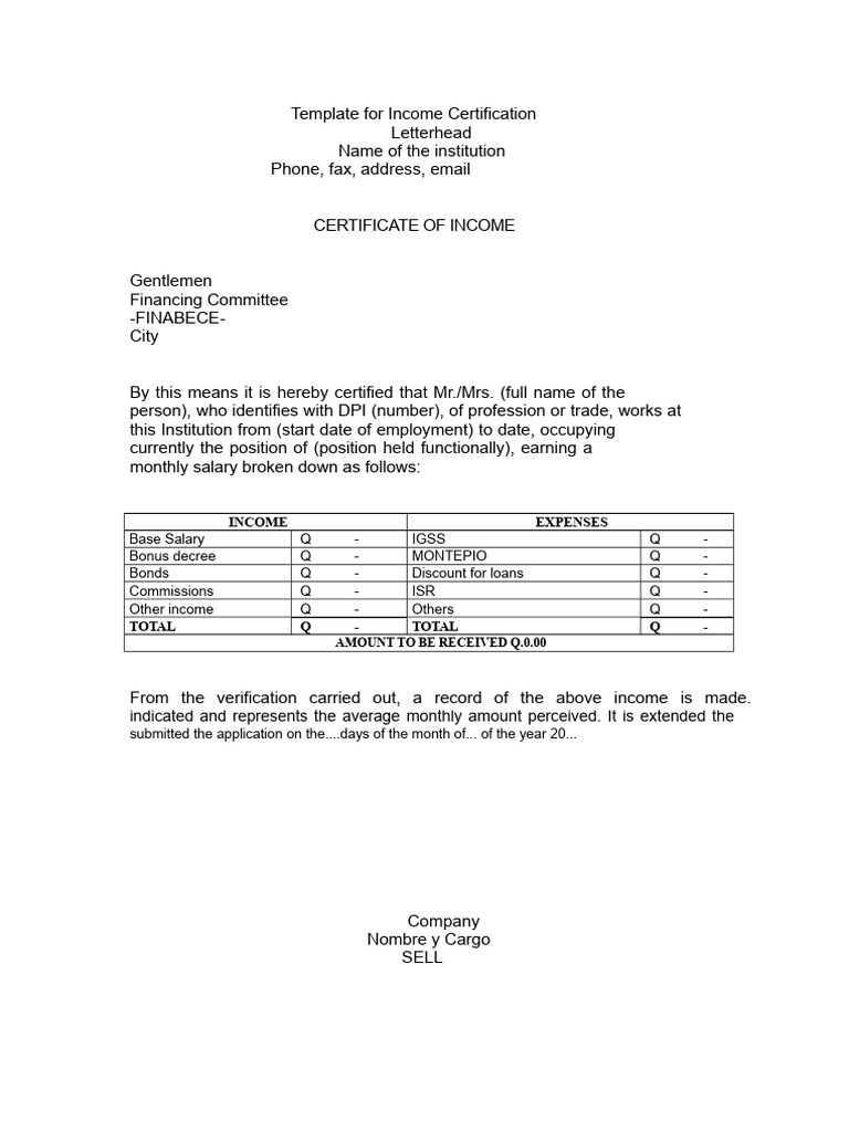 Model For Income Certification RELATION of DEPENDENCY | PDF | Business ...
