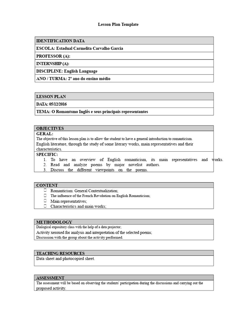 English Literature Lesson Plan | PDF
