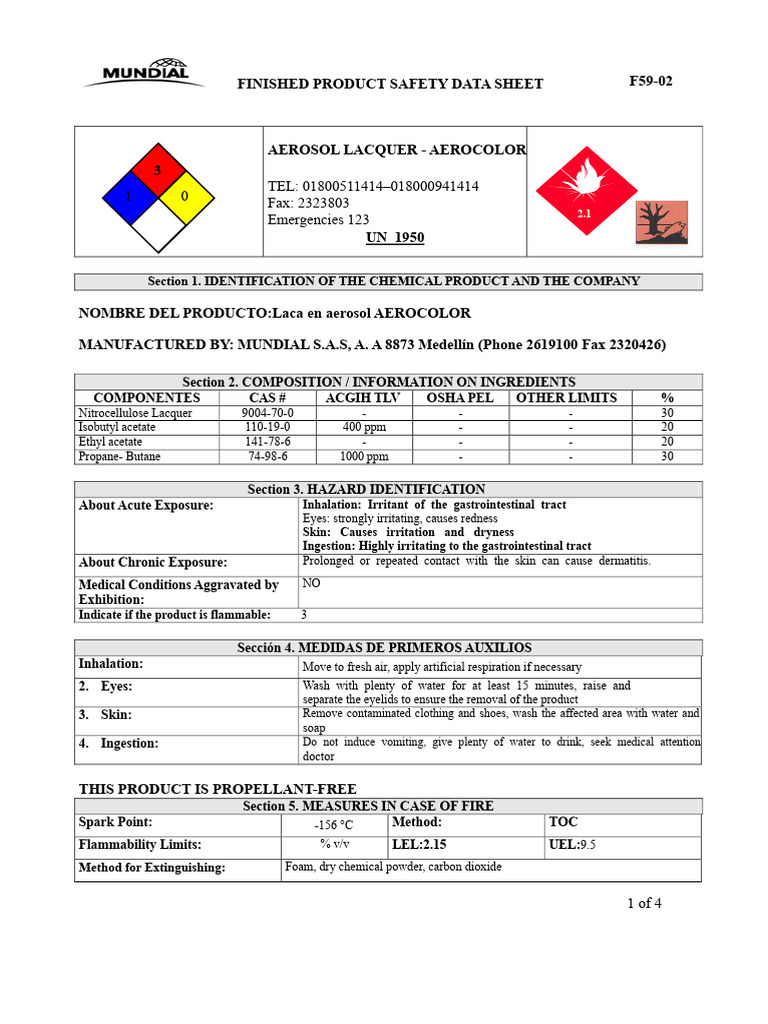 Aerosol Lacquer Safety Data Sheet | PDF | Water