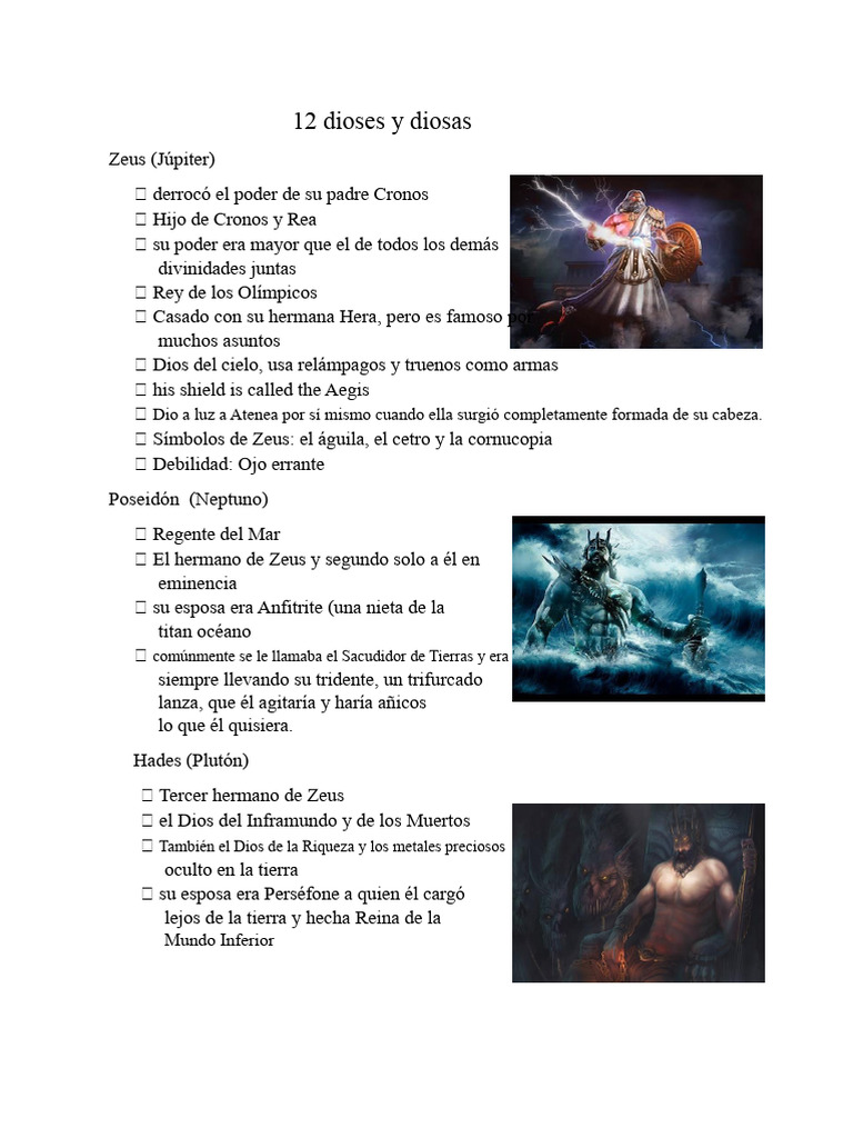 12 dioses y diosas de la mitología griega | PDF | Doce olímpicos | Zeus