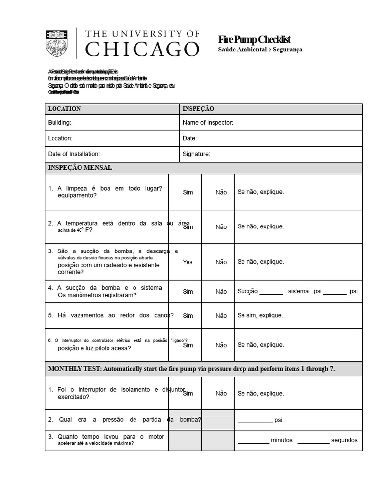 Checklist de Inspeção de Bombas de Incêndio | PDF | Bomba | Engenharia ...