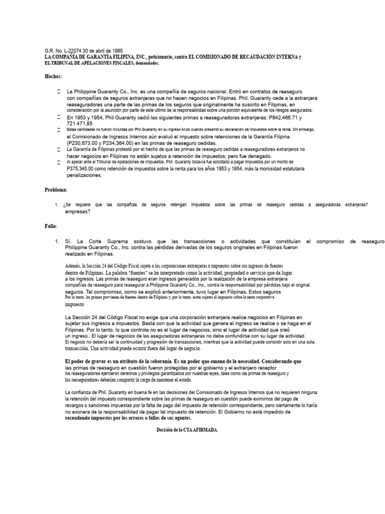 Resumen de Phil Guaranty V CIR | PDF | Reaseguro | Seguro