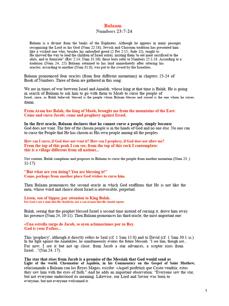 Balaam Numbers 23 7-24-Commentary | PDF | Book Of Numbers | Religious ...