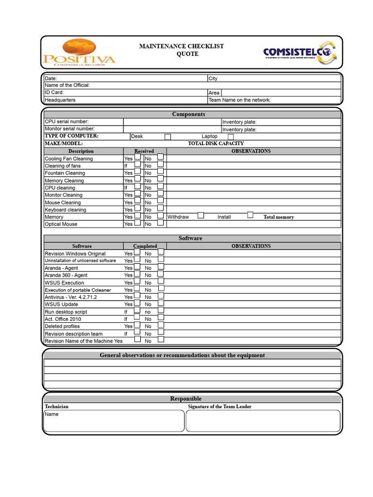 Computer Maintenance Checklist Template | PDF | Desktop Computer ...