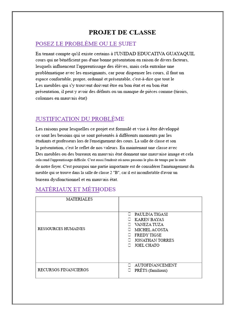 Projet de classe | PDF
