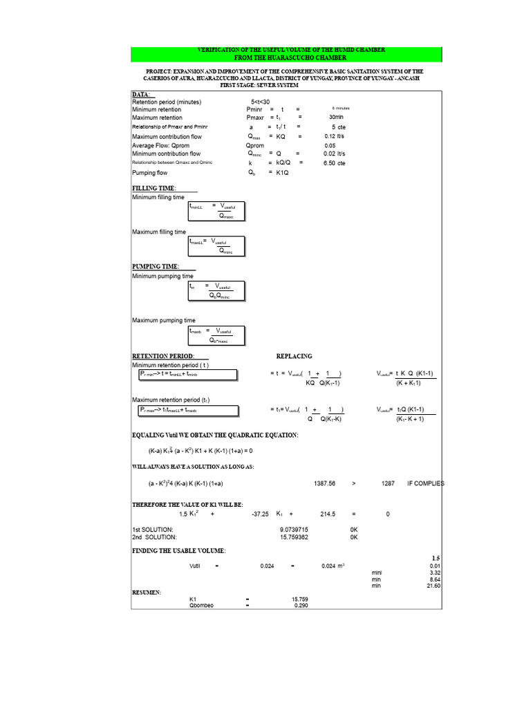 Useful Volume Calculation for Huarasucho Chamber | PDF | Pumping ...