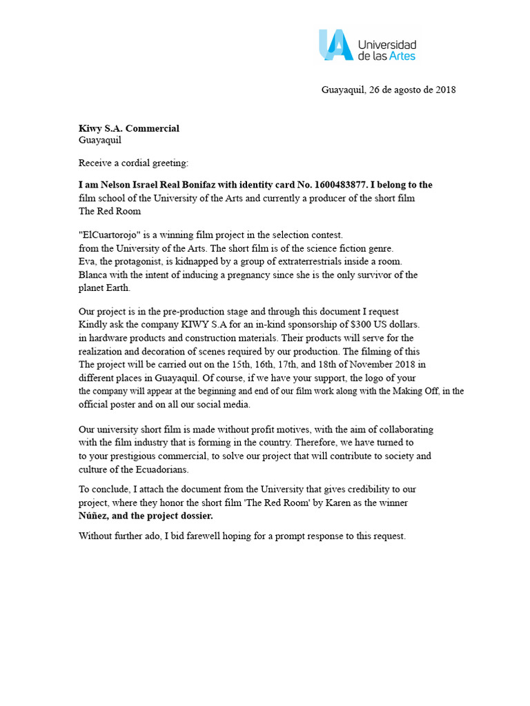 Model Official Request For Sponsorship | PDF