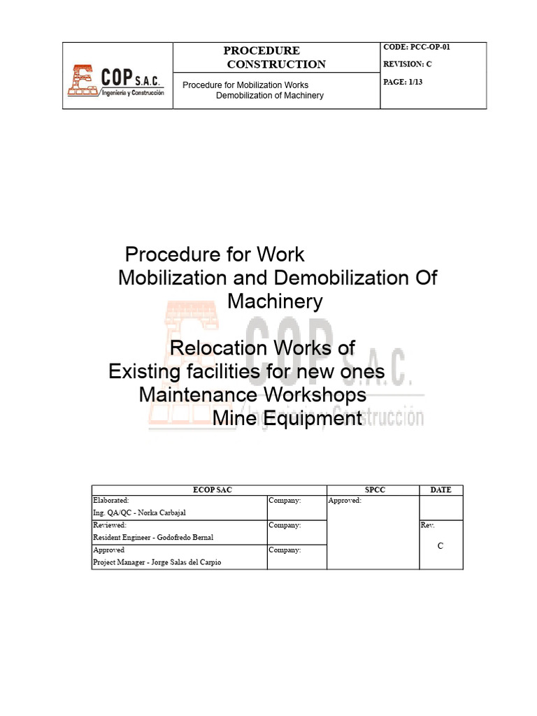 Machinery Mobilization & Demobilization Guide | PDF | Occupational ...