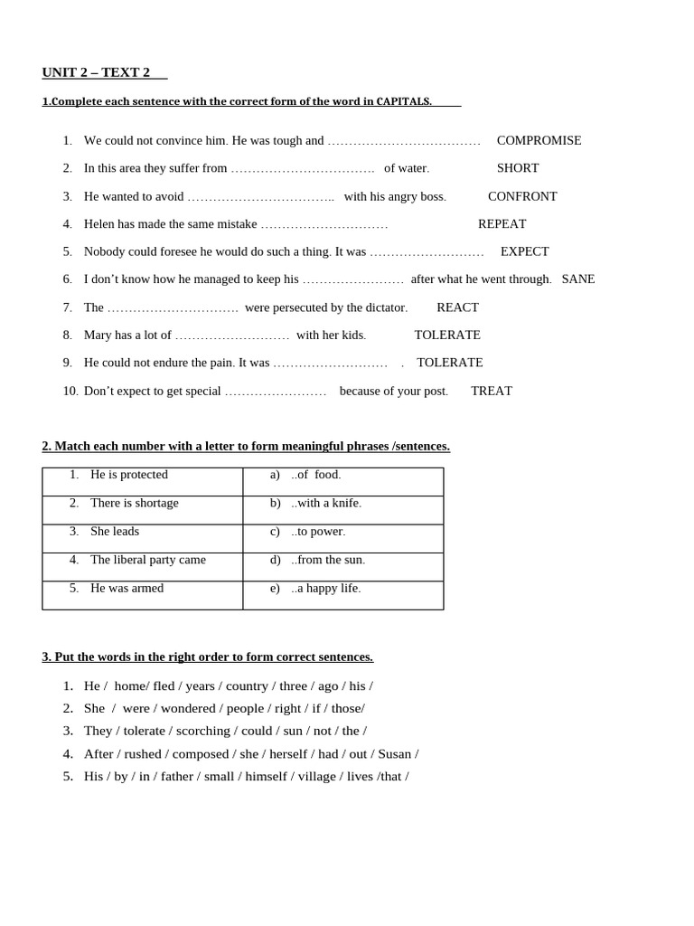 Vocabulary and Sentence Structure Exercises | PDF