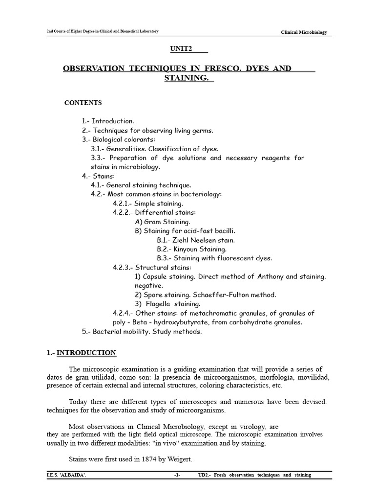 Observation Techniques in Microbiology | PDF | Staining | Dye
