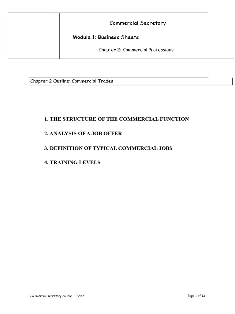 Commercial Secretary Course Overview | PDF | Sales | Customer