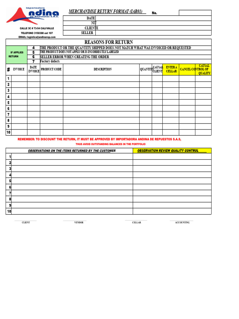 Merchandise Return Form IAR01 | PDF | Invoice | Business