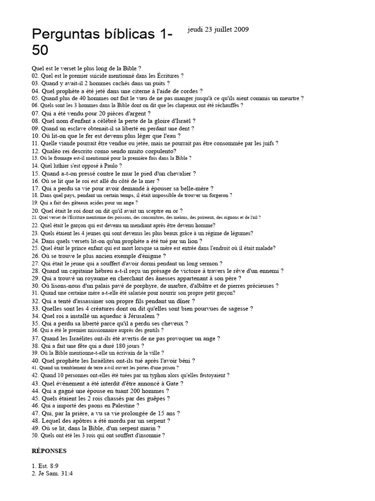 Questions et réponses bibliques 1-100 | PDF | Jésus | Bible