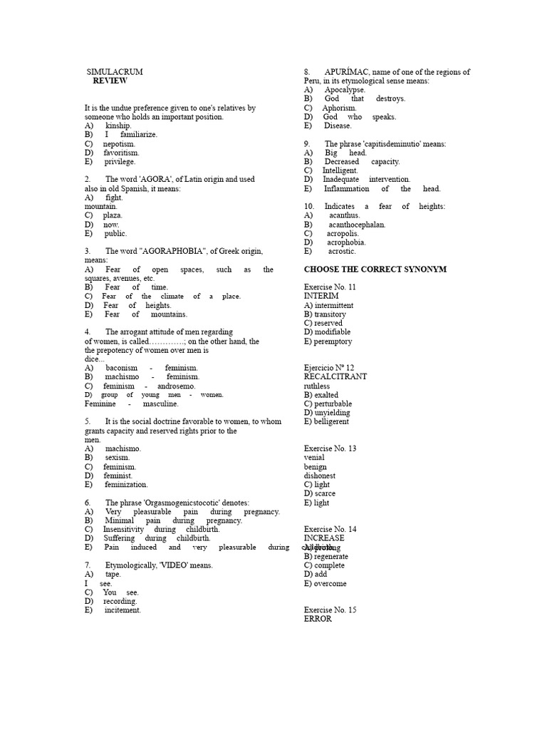 Vocabulary and Etymology Quiz Guide | PDF