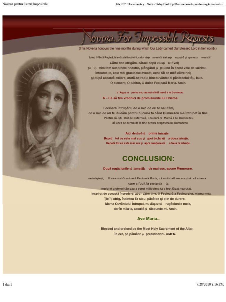 Novena Pentru Cereri Imposibile | PDF