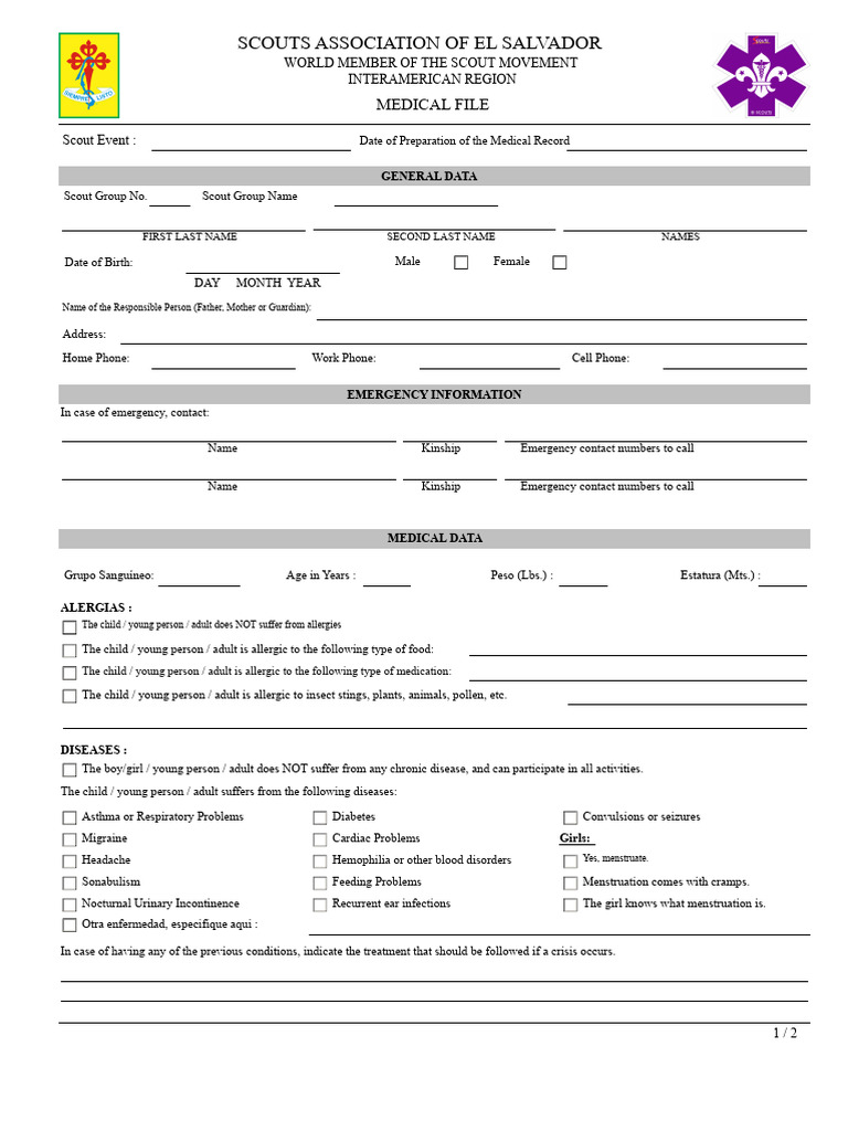 Scout Medical Record Template | PDF | Allergy | Clinical Medicine