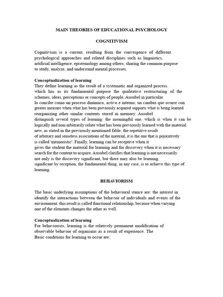 Key Theories in Educational Psychology | PDF | Psychoanalysis | Psychology
