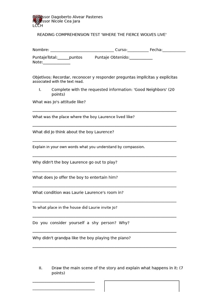 Reading Comprehension Test: 