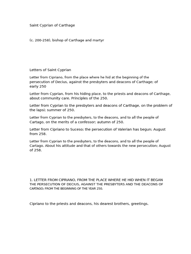 Letters of Saint Cyprian of Carthage | PDF | Confession (Religion)