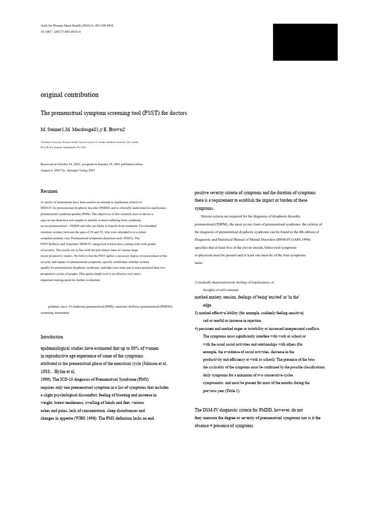 PSST: A Tool for Premenstrual Screening | PDF | Premenstrual Syndrome ...
