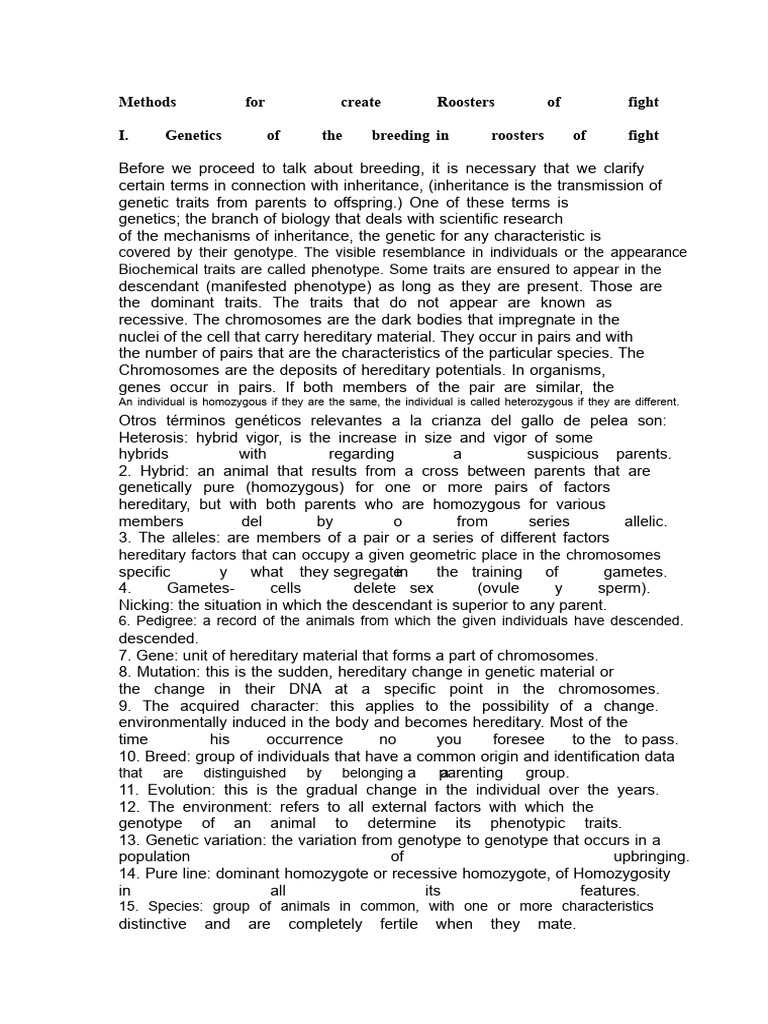 Methods For Breeding Fighting Roosters | PDF | Genotype | Zygosity