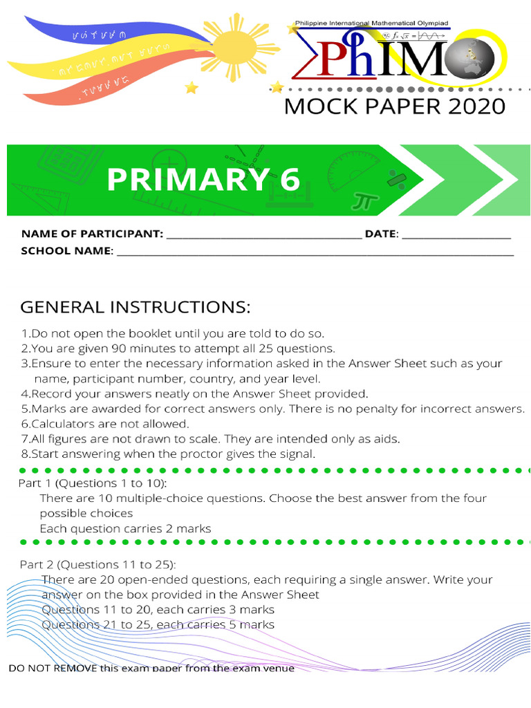 Kertas Latihan PHIMO 2020 Kelas 6 | PDF