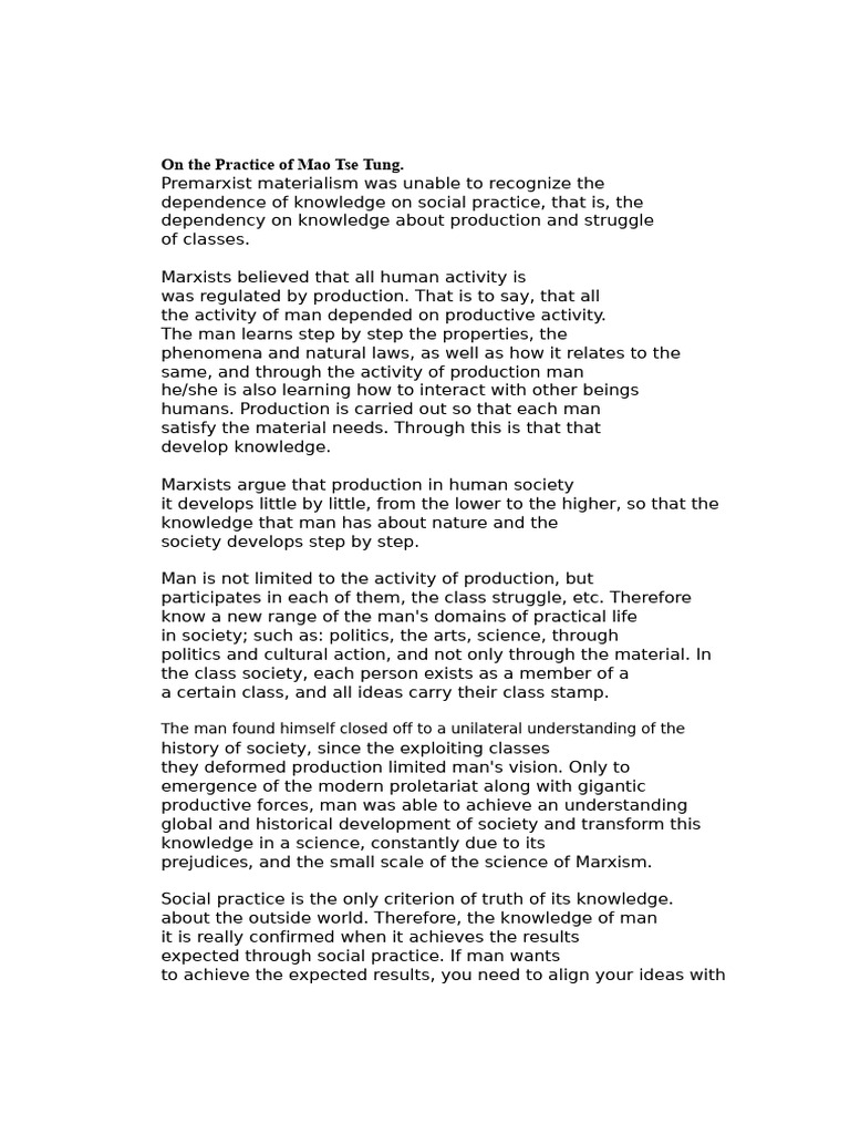 On The Practice of Mao Tse Tung | PDF | Knowledge | Experience