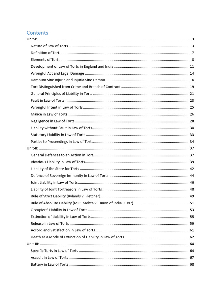 Comprehensive Guide to Law of Torts | PDF | Tort | Damages